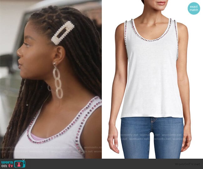 Generation Love Zia Crystal Studded Linen-Blend Tank Top worn by Skylar Forster (Halle Bailey) on Grown-ish