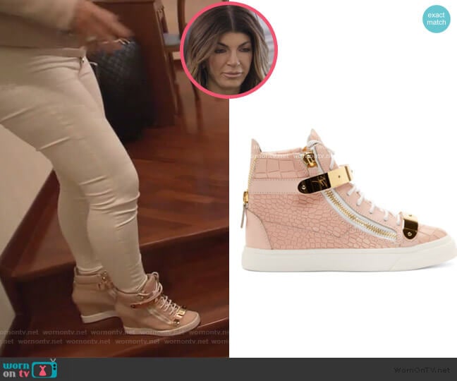 Giuseppe Zanotti Croc Embossed Leather Ringo Sneakers worn by Teresa Giudice on The Real Housewives of New Jersey