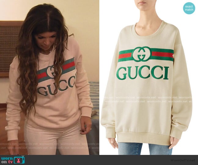 Gucci Oversized Logo-Embroidered Sweatshirt worn by Teresa Giudice on The Real Housewives of New Jersey