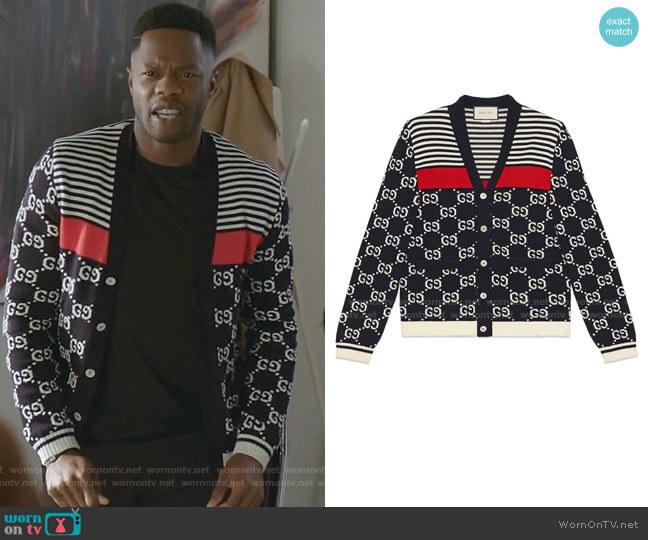 Gucci GG and Stripes Knit Cardigan worn by Jeff Colby (Sam Adegoke) on Dynasty