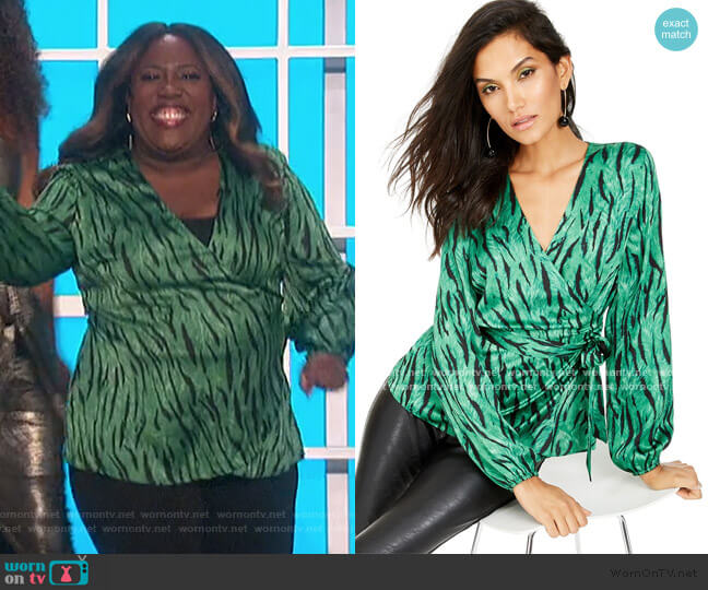 INC International Concepts Animal-Print Wrap Top worn by Sheryl Underwood on The Talk