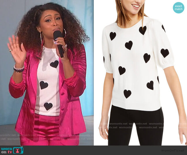 INC International Concepts Intarsia Heart Short-Sleeve Sweater worn by Eve on The Talk