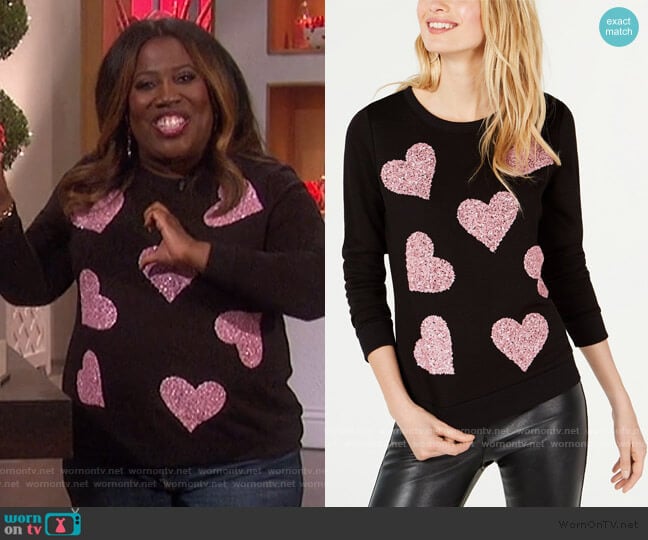 INC International Concepts Sequin-Heart Sweatshirt worn by Sheryl Underwood on The Talk
