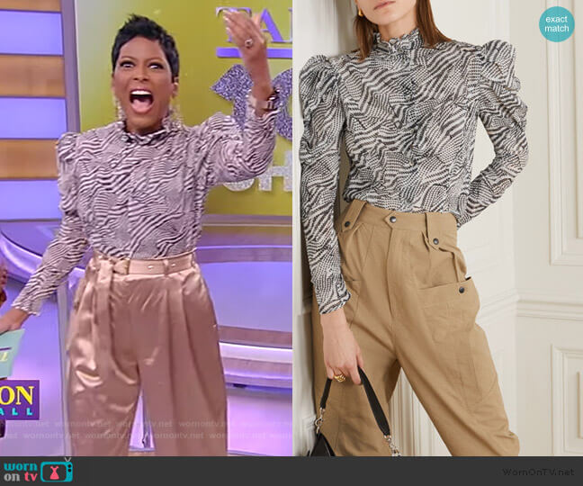 Isabel Marant Emsley Printed Cotton and Silk-blend Blouse worn by Tamron Hall on Tamron Hall Show