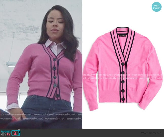 J. Crew Tipped Cotton Blend V-Neck Cardigan worn by Mariana Foster (Cierra Ramirez) on Good Trouble