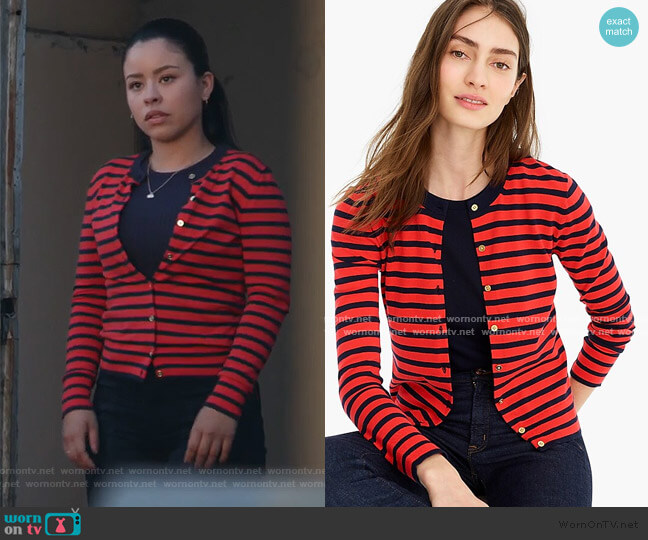 J. Crew Striped Jackie Cardigan Sweater worn by Mariana Foster (Cierra Ramirez) on Good Trouble