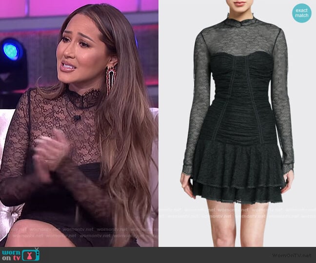 Jonathan Simkhai Mixed Silk Lace Mock-Neck Ruched Dress worn by Adrienne Houghton on The Real