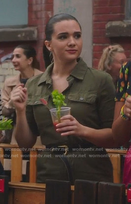 Jane’s green short sleeve jumpsuit on The Bold Type