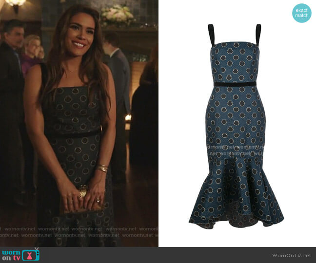Johanna Ortiz Rito Ancestral Ruffled-Hem Dress worn by Cristal Jennings (Daniella Alonso) on Dynasty