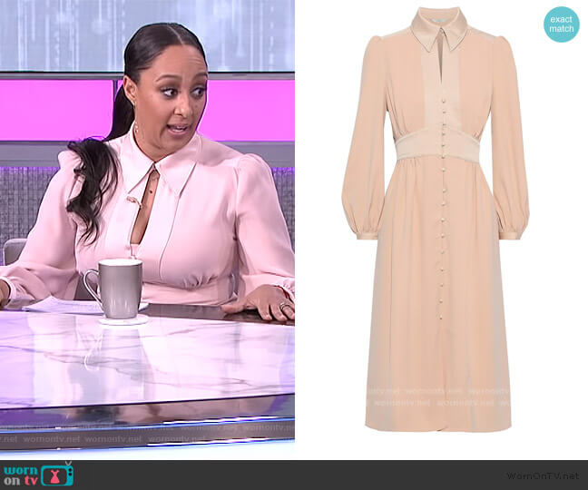 Joie Linaeve satin-trimmed crepe de chine midi Dress worn by Tamera Mowry on The Real