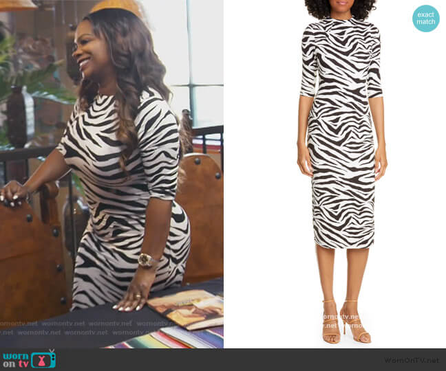 Alice + Olivia Delora Animal Print Mock Neck Dress worn by Kandi Burruss on The Real Housewives of Atlanta