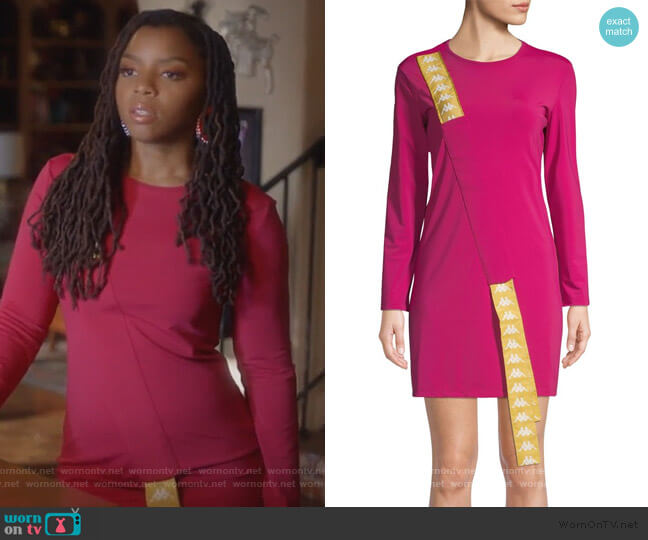 Kappa Sash Long-Sleeve Mini Dress worn by Jazlyn Forster (Chloe Bailey) on Grown-ish