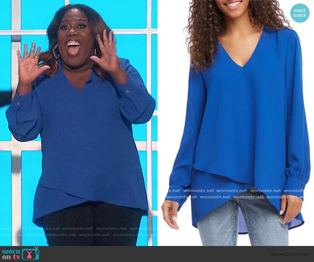 Karen Kane Split Back Crossover Top worn by Sheryl Underwood on The Talk