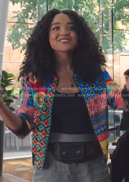 Kat’s mixed print bomber jacket on The Bold Type