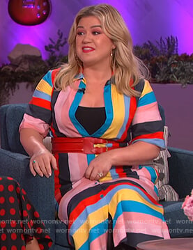 Kelly’s rainbow stripe shirtdress on The Kelly Clarkson Show