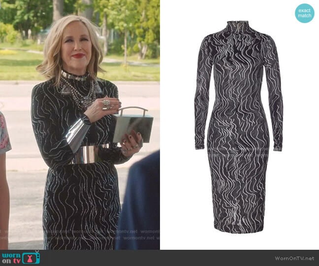 Kenzo Turtleneck Midi Dress worn by Moira Rose (Catherine O'Hara) on Schitts Creek