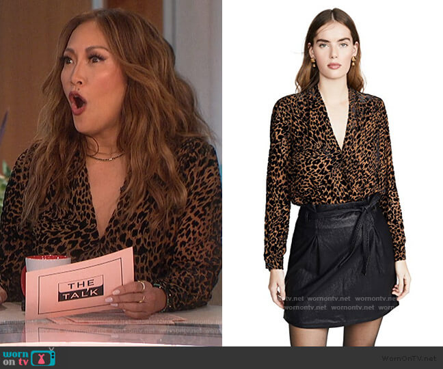L'Agence Lydia Drape Front Blouse worn by Carrie Inaba on The Talk