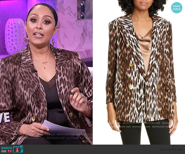 L'Agence Taryn Leopard Blazer worn by Tamera Mowry on The Real