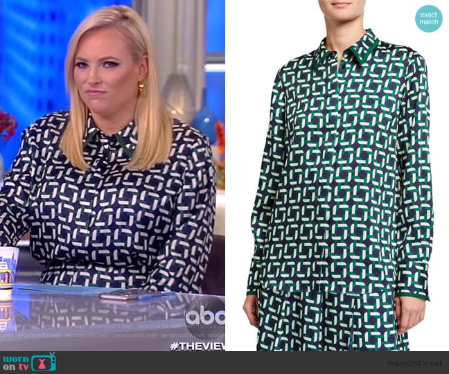 Lafayette 148 New York Julianne Geo Link Print Blouse worn by Meghan McCain on The View