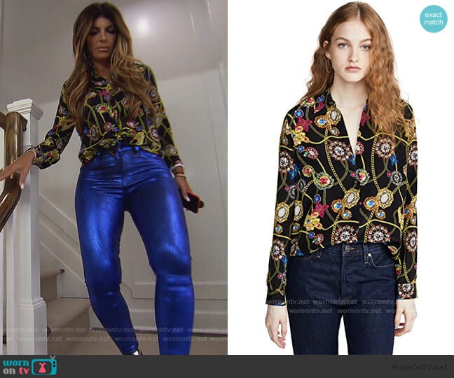 L'Agence Nina Long Sleeve Blouse worn by Teresa Giudice on The Real Housewives of New Jersey