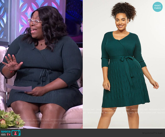 Lane Bryant Faux-Wrap Fit & Flare Sweater Dress worn by Loni Love on The Real