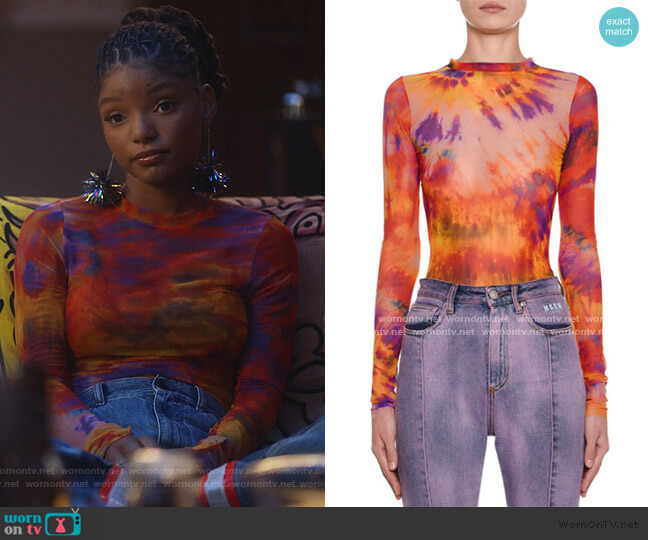 MSGM Tie-Dye Long-Sleeve Fitted Top worn by Skylar Forster (Halle Bailey) on Grown-ish
