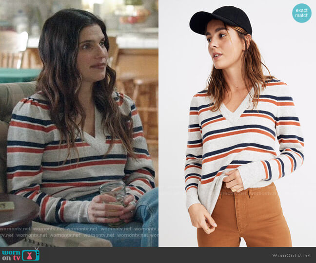 Madewell Striped Westgate V-Neck Sweater in Coziest Yarn worn by Rio (Lake Bell) on Bless This Mess