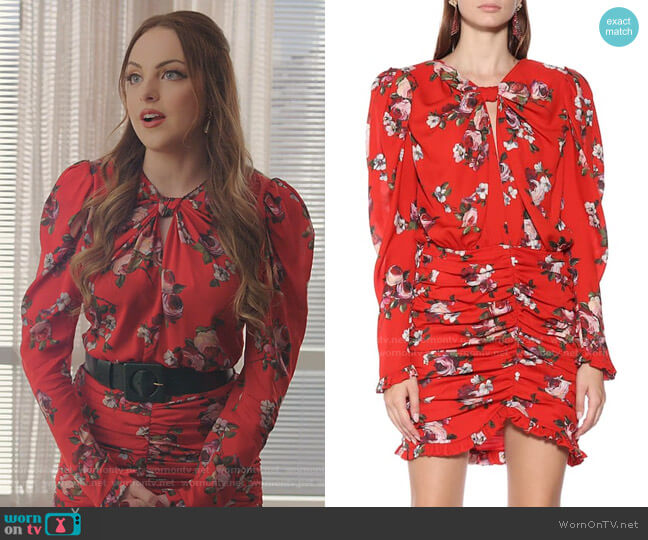 Magda Butrym Barletta Floral Dress worn by Fallon Carrington (Elizabeth Gillies) on Dynasty