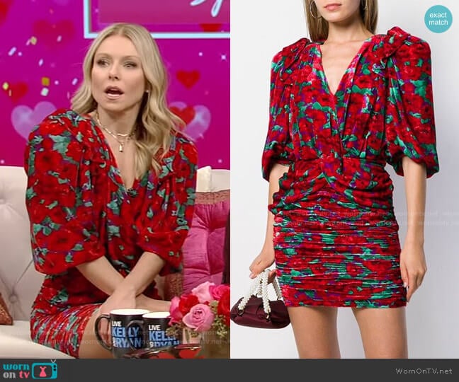 Magda Butrym Floral Print Ruched Dress worn by Kelly Ripa on Live with Kelly and Mark