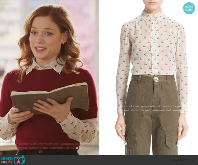 Marc by Marc Jacobs Cherry & Pindot Print Cotton Voile Top worn by Zoey Clarke (Jane Levy) on Zoeys Extraordinary Playlist