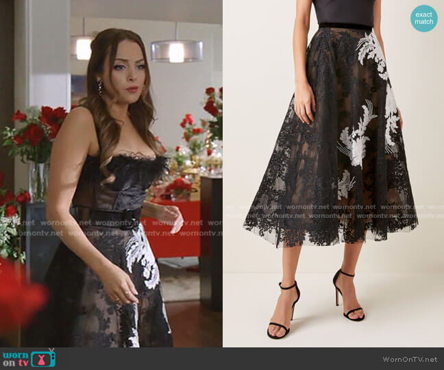 Marchesa Point D'esprit Tulle And Corded Lace Midi Skirt worn by Fallon Carrington (Elizabeth Gillies) on Dynasty