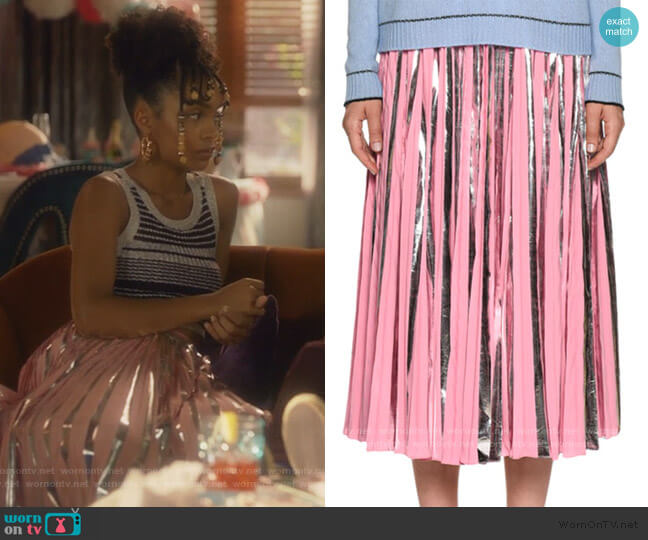 Marni Plisse Foil Ankle-Length Skirt worn by Zoey Johnson (Yara Shahidi) on Grown-ish