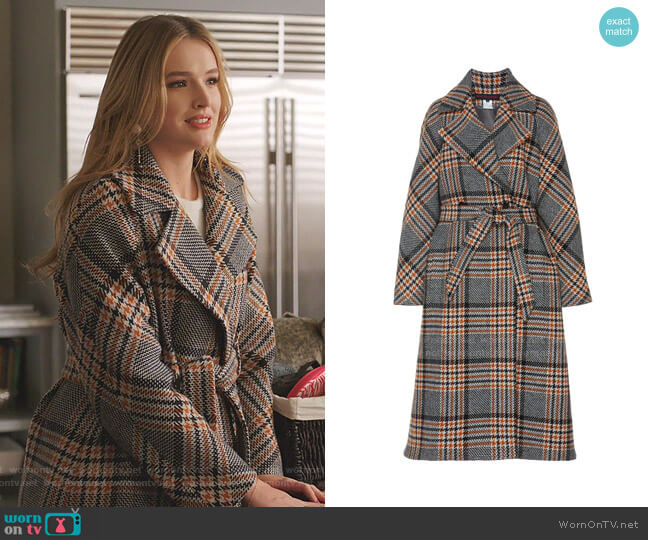 Martin Grant Belted Checked Wool Coat worn by Kirby Anders (Maddison Brown) on Dynasty
