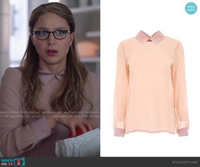 Max Mara Silk Georgette Blouse with Tonal Satin Collar and Cuffs worn by Kara Danvers (Melissa Benoist) on Supergirl