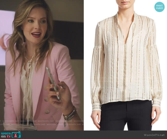 Derek Lam 10 Crosby Metallic V-Neck Blouse worn by Sutton (Meghann Fahy) on The Bold Type