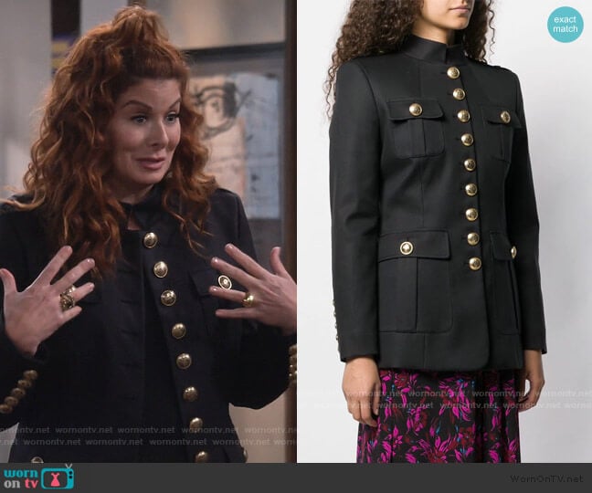 Michael Kors Button-up Military Jacket worn by Grace Adler (Debra Messing) on Will and Grace