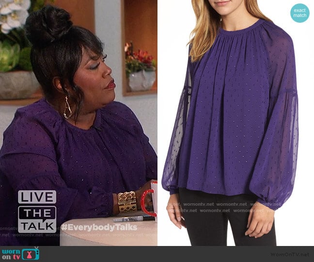 MICHAEL Michael Kors Clip Dot Peasant Top worn by Sheryl Underwood on The Talk