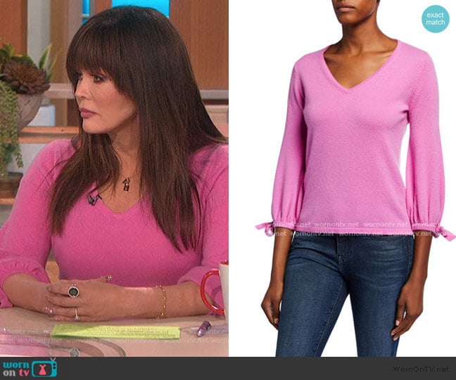 Neiman Marcus Cashmere V-Neck 3/4 Tie Sleeve Pullover Sweater worn by Marie Osmond on The Talk
