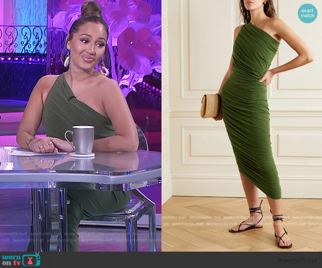 Norma Kamali Diana Ruched One-Shoulder Asymmetric Dress worn by Adrienne Houghton on The Real