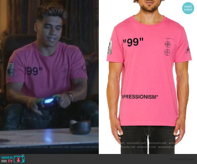 Off-White Impressionist Boat Slim T-Shirt worn by Vivek Shah (Jordan Buhat) on Grown-ish