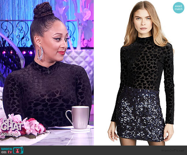 Only Hearts Mock Neck Thong Bodysuit worn by Tamera Mowry on The Real