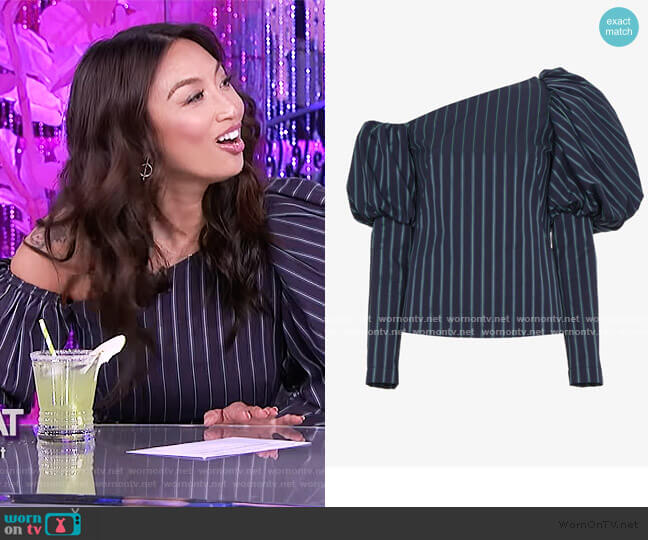 Osmand Asymmetric Striped Cotton Top worn by Jeannie Mai on The Real