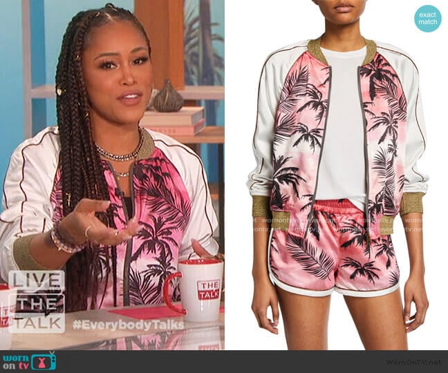 Pam & Gela Colorblock Satin Jacket worn by Eve on The Talk