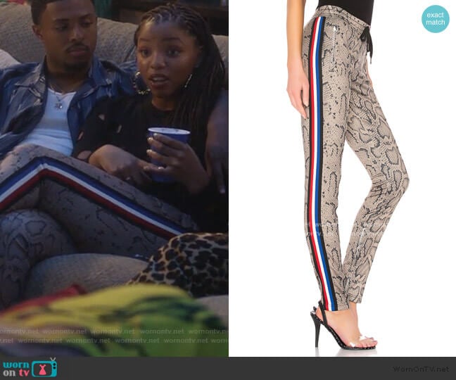 Pam & Gela Snake Cigarette Pant worn by Jazlyn Forster (Chloe Bailey) on Grown-ish