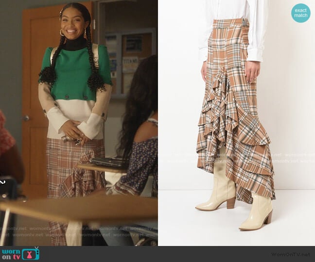 PatBO Plaid Ruffle Skirt worn by Zoey Johnson (Yara Shahidi) on Grown-ish