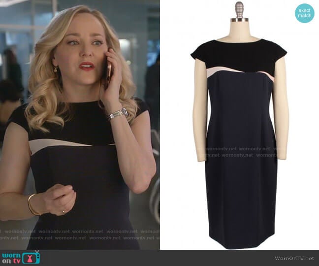 Paule Ka Cap Sleeve Satin Crepe Dress worn by Marissa Morgan (Geneva Carr) on Bull