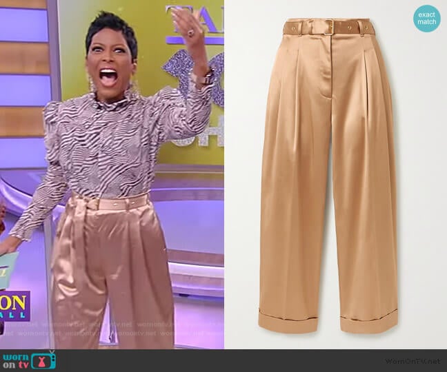 Peter Pilotto Cropped Belted Satin Wide-leg Pants worn by Tamron Hall on Tamron Hall Show