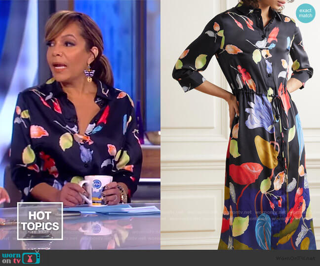 Peter Pilotto Floral Print Satin Faille Shirtdress worn by Sunny Hostin on The View