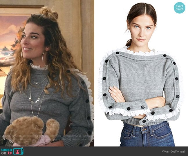 Philosophy di Lorenzo Serafini Lace Trim Sweater worn by Alexis Rose (Annie Murphy) on Schitts Creek