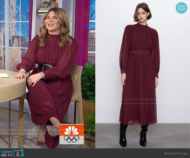 Zara Pleated Midi Dress worn by Jenna Bush Hager on Today